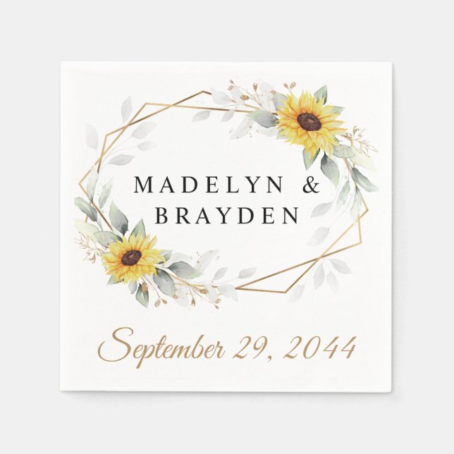 Serviette En Papier Sunflower Elegant Rustique Mariage d'or géométriqu (Devant)