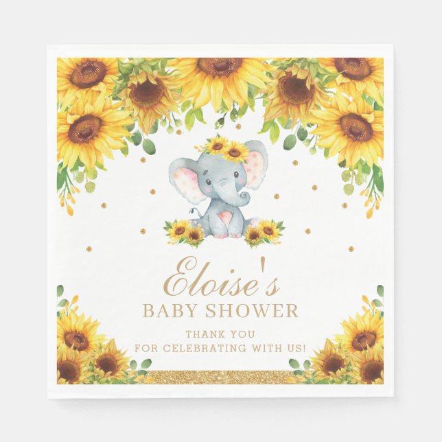 Serviette En Papier Sunflower Elephant Baby shower fête d'anniversaire (Devant)