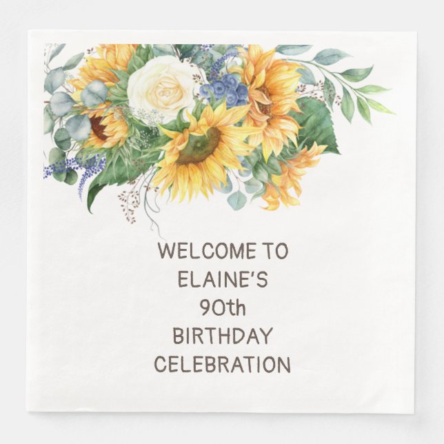 Serviette En Papier Sunflower Eucalyptus 90e anniversaire (Devant)