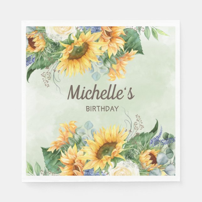 Serviette En Papier Sunflower Eucalyptus Feuille Anniversaire Nom de l (Devant)