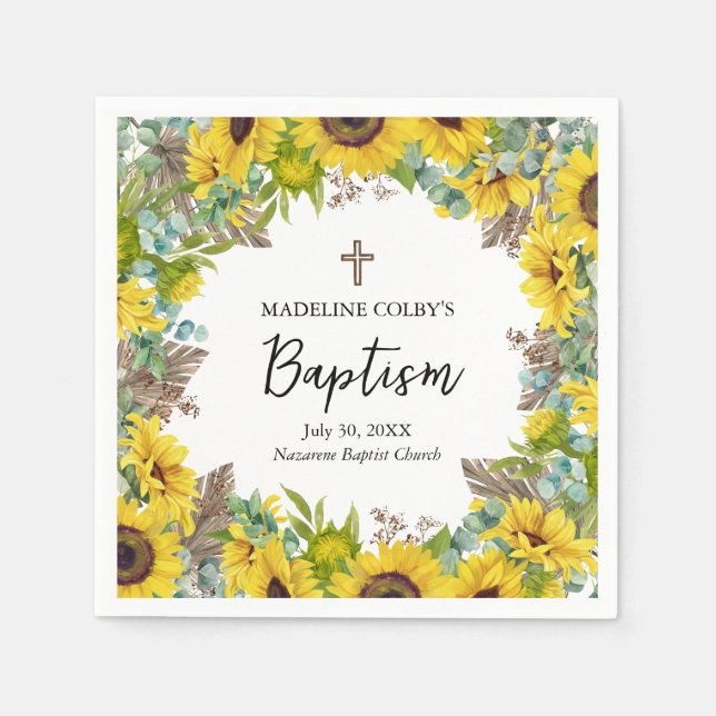 Serviette En Papier Sunflower Eucalyptus Palm Boho Square Baptism (Devant)