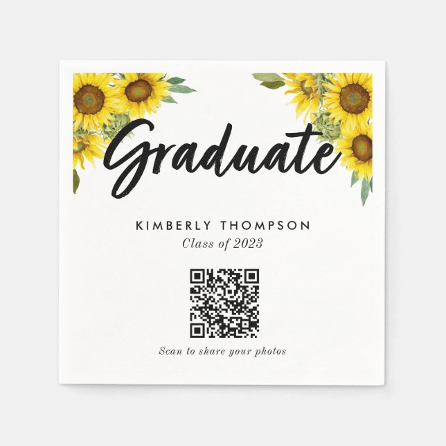 Serviette En Papier Sunflower Graduation QR Code Party Photo Share (Devant)