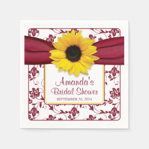 Serviette En Papier Sunflower jaune Bourgogne Mariage personnalisé