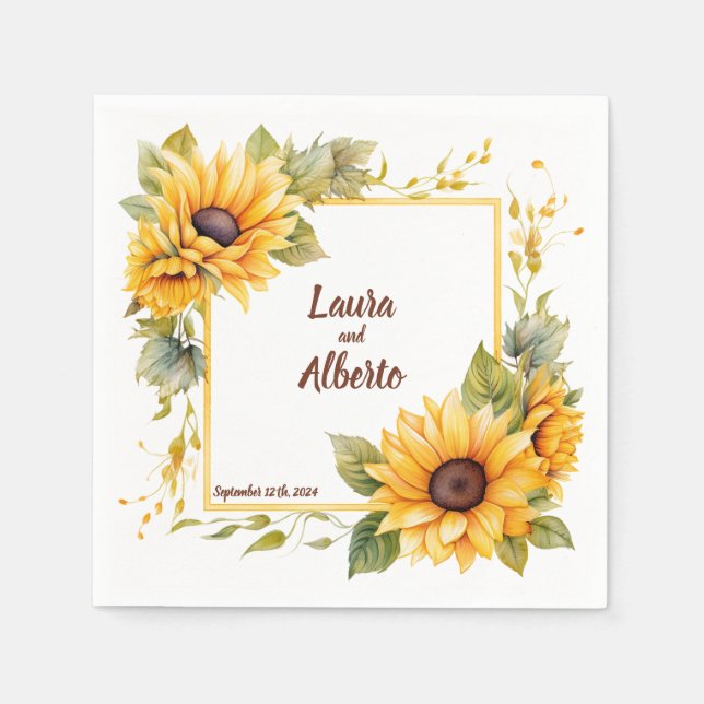 Serviette En Papier Sunflower Love : serviettes Mariages personnalisée (Devant)