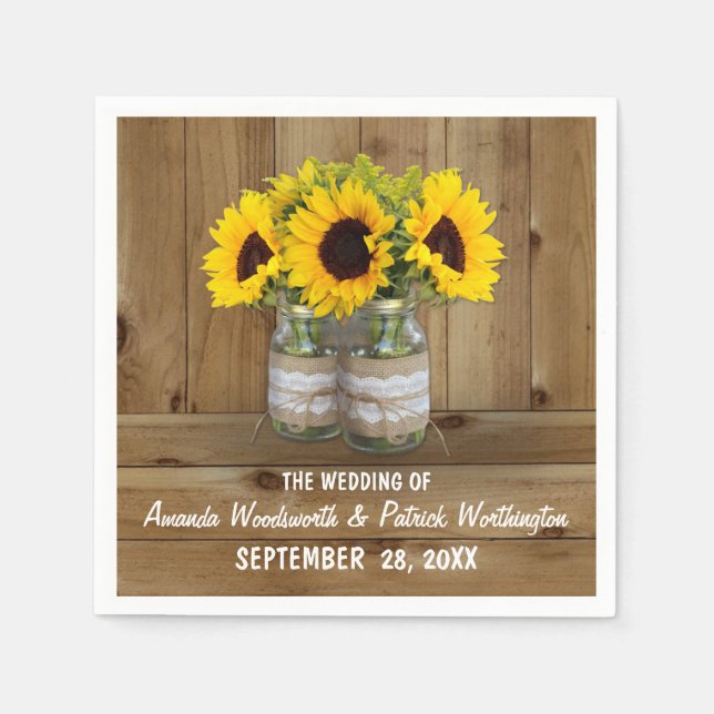 Serviette En Papier Sunflower Mason Jar Burlap + dentelle Mariage Napl (Devant)