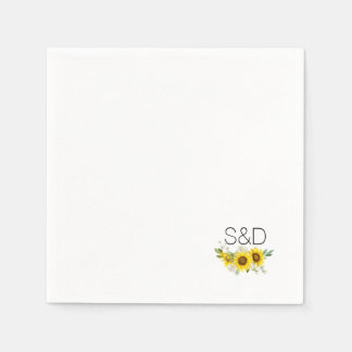 Serviette En Papier Sunflower watercolor wildflower monogram wedding 