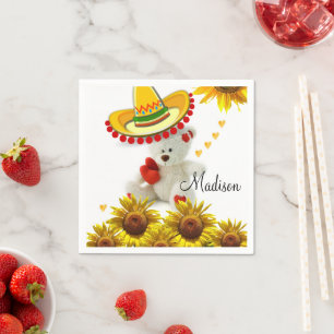 Serviette En Papier Sunflower White Teddy Bear Dentiste Papier Napkins
