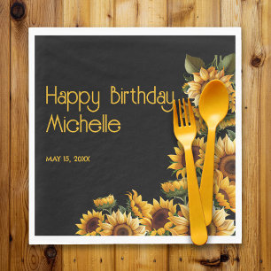 Serviette En Papier Sunflowers Black Rustic Elegant Joyeux Anniversair
