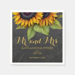 Serviette En Papier Sunflowers chalkboard mr et mrs script mariage