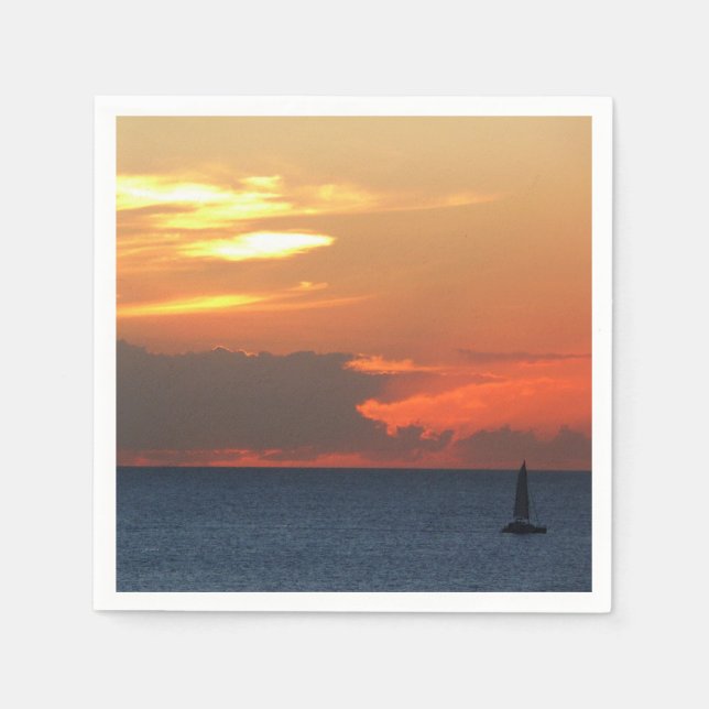 Serviette En Papier Sunset Clouds and Sailboat Seascape (Devant)