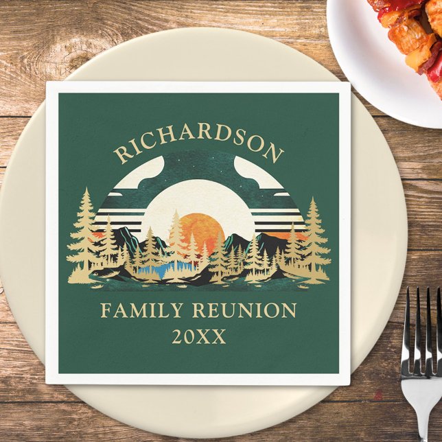 Serviette En Papier Sunset Mountains Camping Green Family Réunion (Créateur téléchargé)