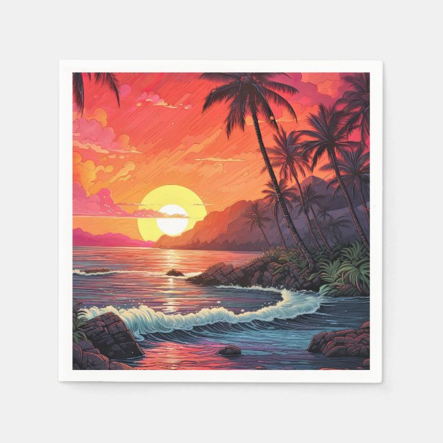 Serviette En Papier Sunset Tropical Beach Paradise Island  (Devant)