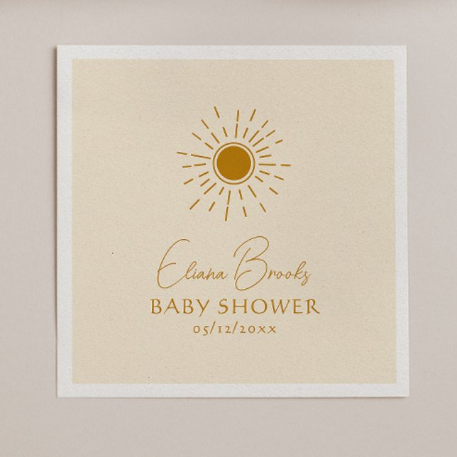 Serviette En Papier Sunshine Boho moderne | Baby shower beige serviett (Créateur téléchargé)