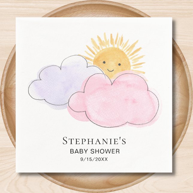 Serviette En Papier Sunshine Nuages Baby shower de fille rose (Créateur téléchargé)
