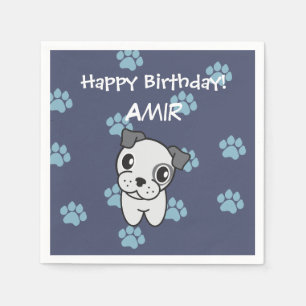 Serviette En Papier Super Cute Grey and Blue Bulldog Anniversaire de N