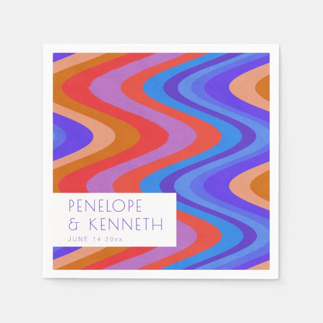 Serviette En Papier Super lumineux Retro bleu violet Mariage personnal (Devant)