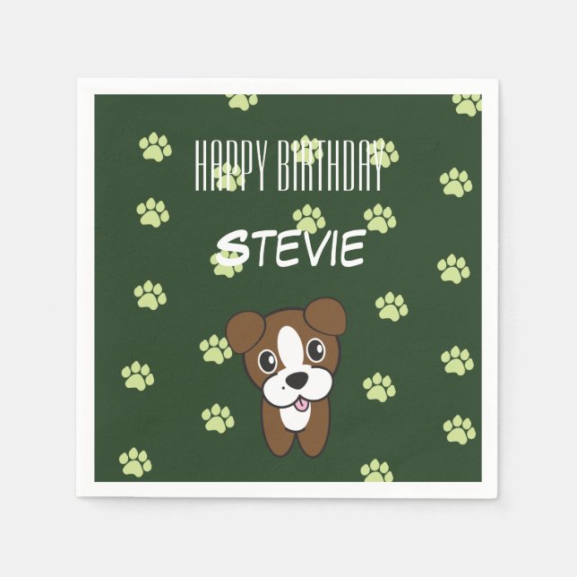 Serviette En Papier Super mignonne boîte verte Chiot Anniversaire Napk (Devant)
