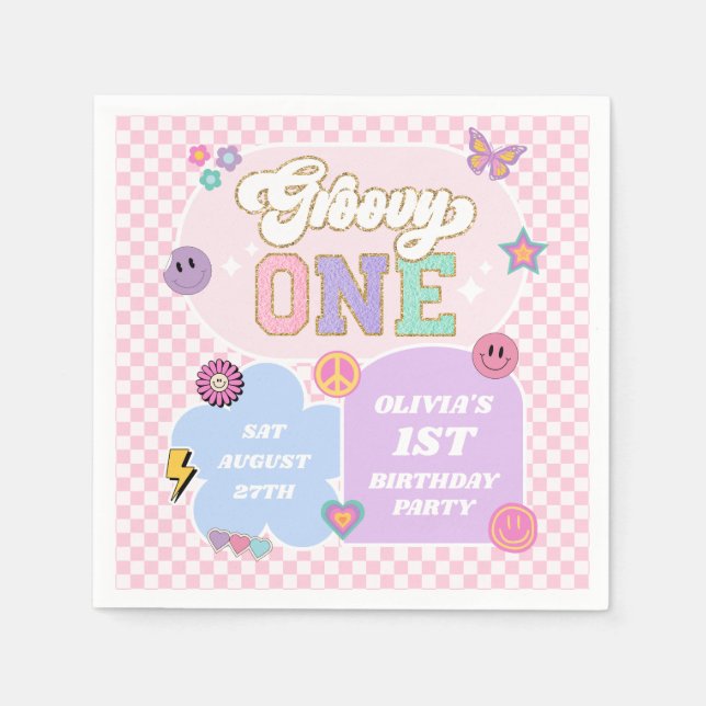 Serviette En Papier Super One Preppy Patch 1er Anniversaire (Devant)