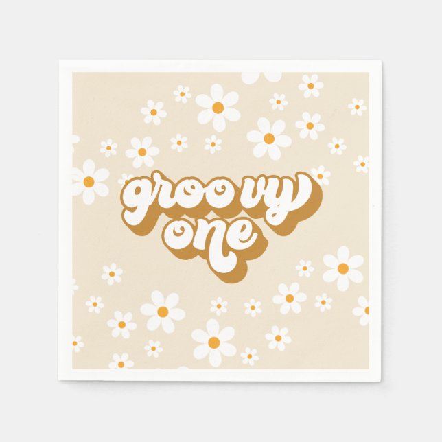 Serviette En Papier Super One Retro Daisy 1er anniversaire (Devant)