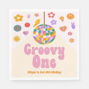 Serviette En Papier Super One Retro Disco Ball 1er anniversaire