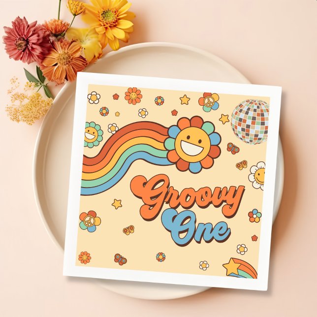 Serviette En Papier Super One Retro Rainbow 1er anniversaire (Créateur téléchargé)