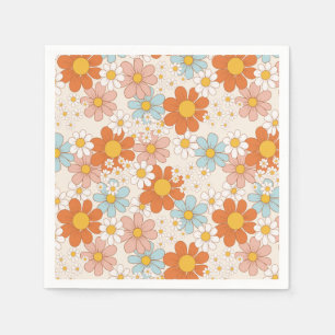 Serviette En Papier Super Retro Daisy Orange Blue Cream