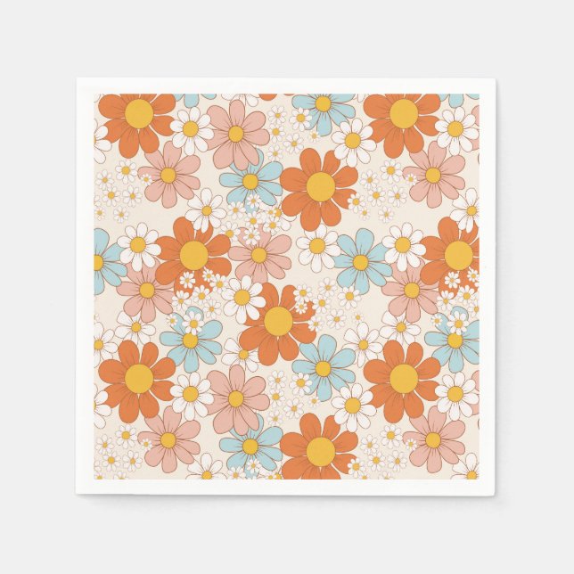 Serviette En Papier Super Retro Daisy Orange Blue Cream (Devant)