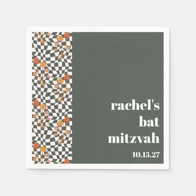 Serviette En Papier Super Retro Green Champignons Bat mitzvah personna (Devant)