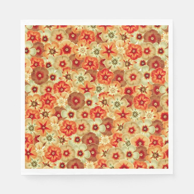 Serviette En Papier Super Retro Orange Hippie Fleurs Motif (Devant)