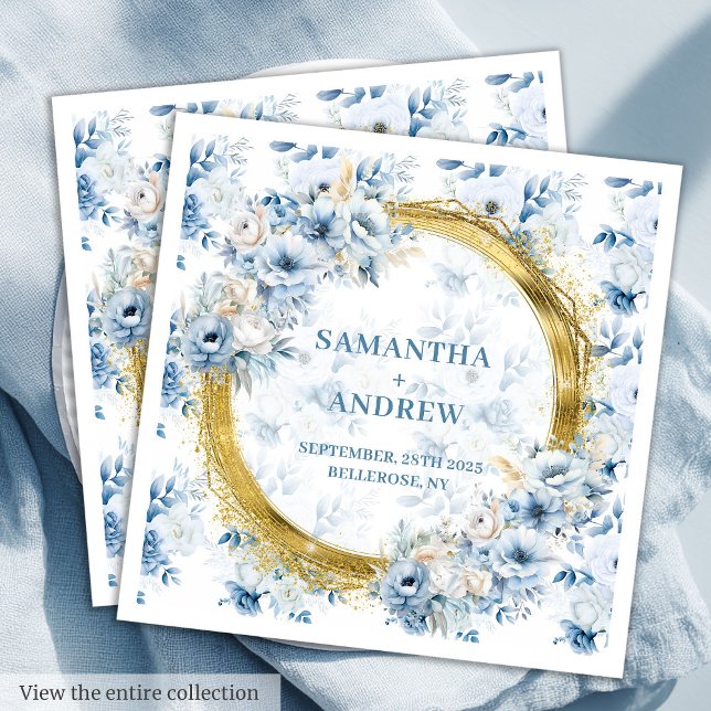 Serviette En Papier Superbe aquarelle bleu clair Mariage d'accentuatio (Gorgeous Watercolor Light Blue Gold Accent Wedding Paper Dinner Napkins)