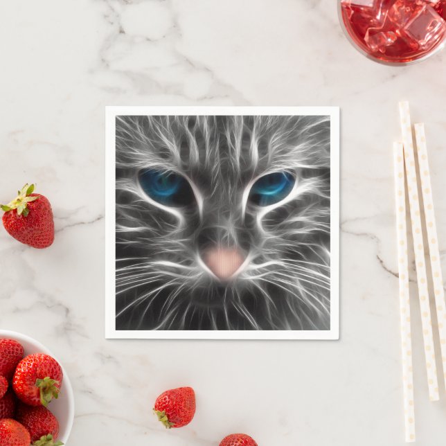 Serviette En Papier Superbe Chat aux Yeux Bleus (En situation)