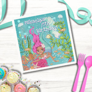 Serviette En Papier Superbe cheveux rose foncé peau sirène Anniversair