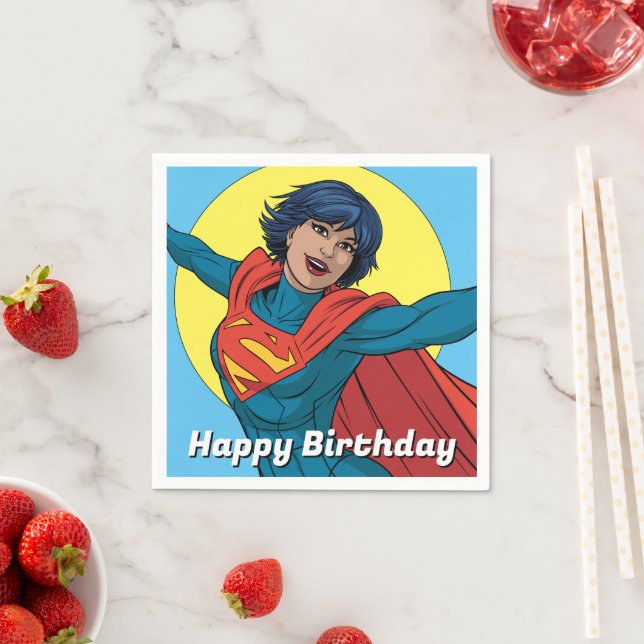 Serviette En Papier Supergirl volant en costume bleu (En situation)