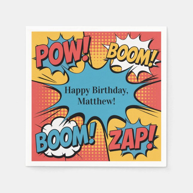 Serviette En Papier Superhero Comic Book Pop Art Boy Birthday Party (Devant)