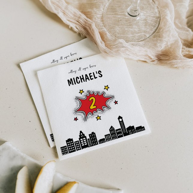 Serviette En Papier Superhero dynamique 2e anniversaire (Créateur téléchargé)