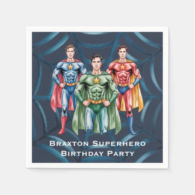 Serviette En Papier Superhero fête d'anniversaire pour les garçons (Devant)