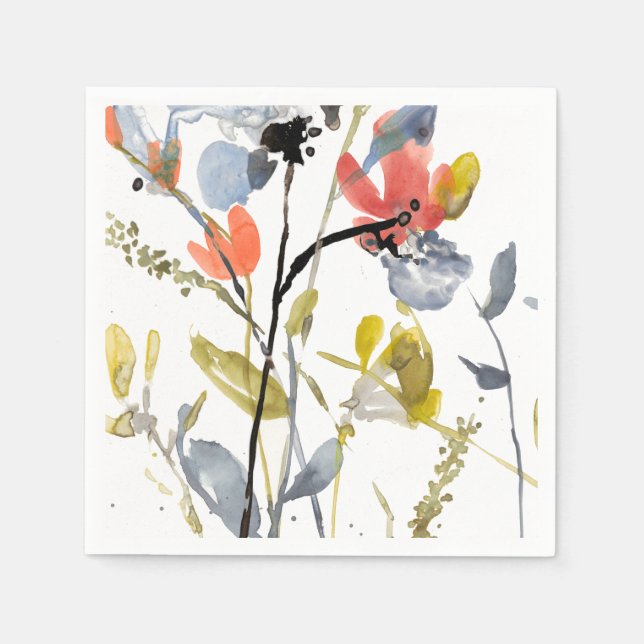 Serviette En Papier Superposition de fleurs - Aquarelle Fleurs et tige (Devant)