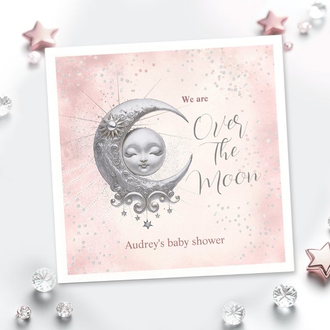 Serviette En Papier Sur La Lune Rose Girl Baby shower serviettes (Over The Moon Pink Girl Baby Shower Napkins)