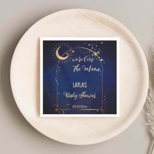 Serviette En Papier Sur le Baby shower céleste de la Lune imprimé (Over the Moon celestial Baby Shower monogrammed personalized printed Napkins table decor)