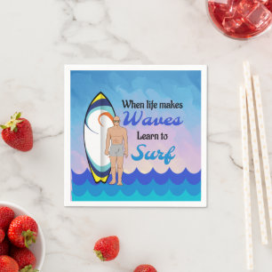 Serviette En Papier Surboard Ocean Waves Blue Motivational Quote