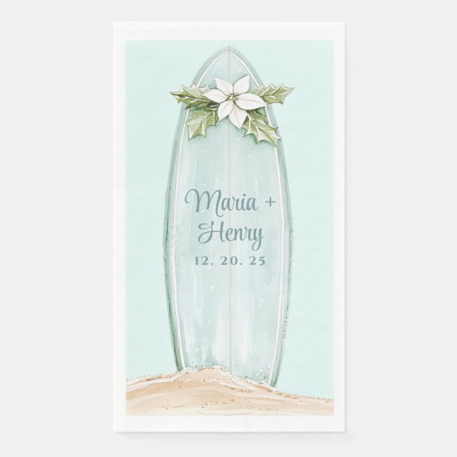 Serviette En Papier Surf de Noël | Plage d'hiver (Devant)