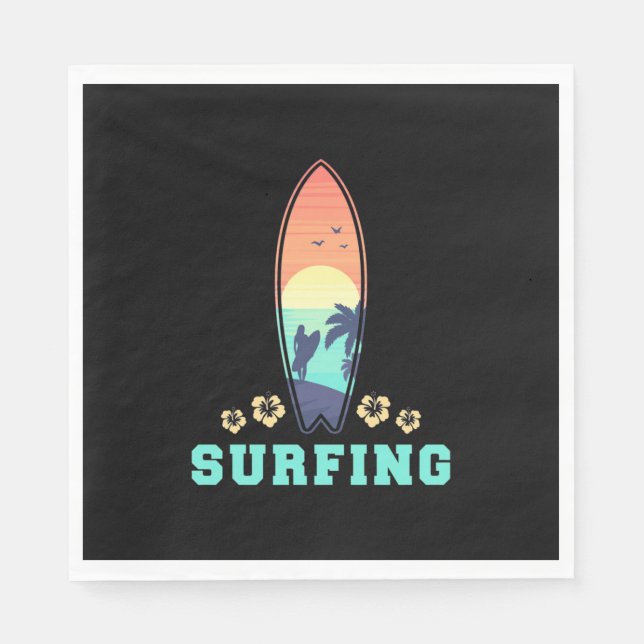 Serviette En Papier Surf Et Fleur (Devant)
