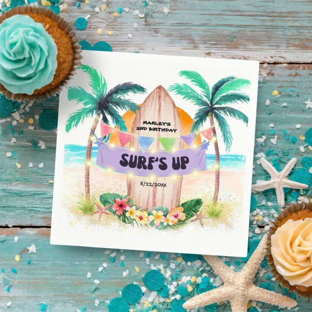 Serviette En Papier Surf et mer | Surf à Tropical Beach Party (Créateur téléchargé)