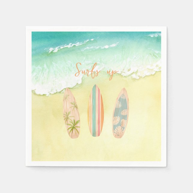 Serviette En Papier Surf Up Napkins The Big One Surfer Anniversaire (Devant)