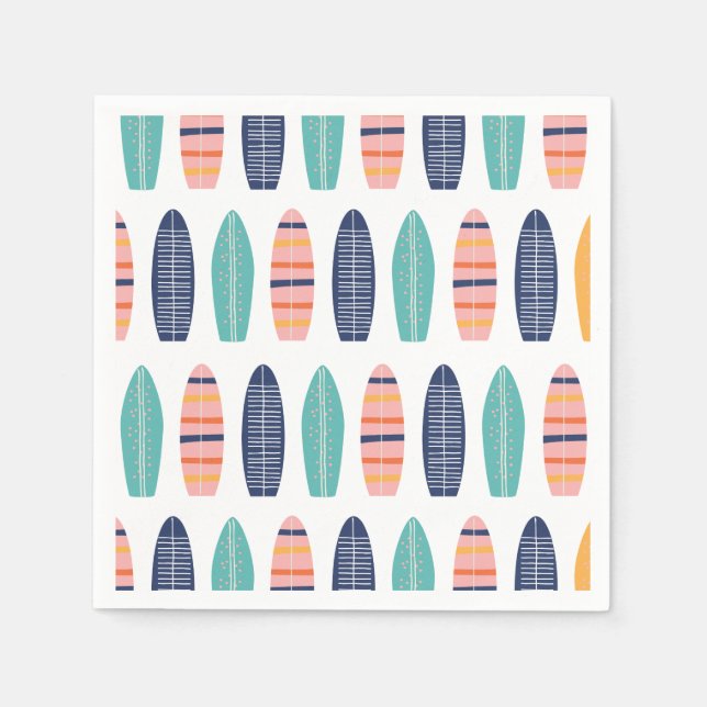Serviette En Papier Surfs UP Pink plage rétro van planches (Devant)