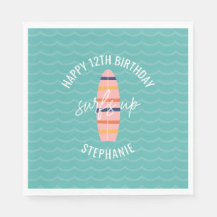 Serviette En Papier Surfs Up Pink surboard Anniversaire