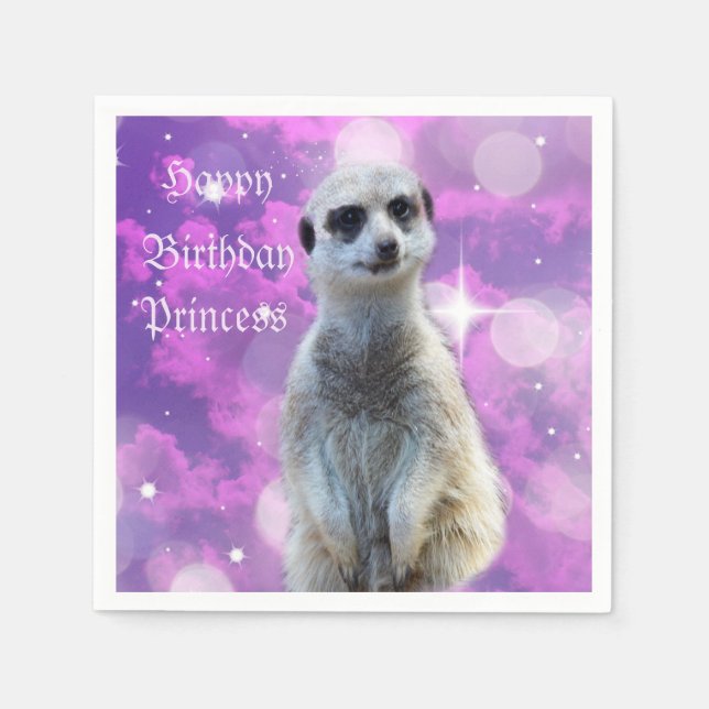 Serviette En Papier Suricate sur fond rose violet Joyeux Anniversaire  (Devant)