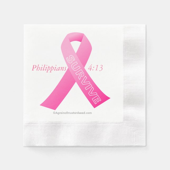 Serviette En Papier SURVIVE Ruban rose (Devant)