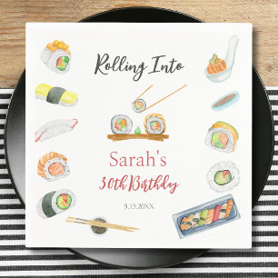 Serviette En Papier Sushi et Sashimi Aquarelle Anniversaire Tout Âge