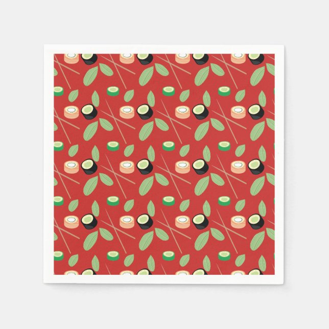 Serviette En Papier Sushi Party Hibachi Sushi Rolls et Chopsticks (Devant)